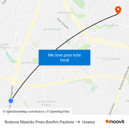 Rodovia Ribeirão Preto-Bonfim Paulista to Unaerp map