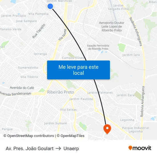 Av. Pres. João Goulart to Unaerp map