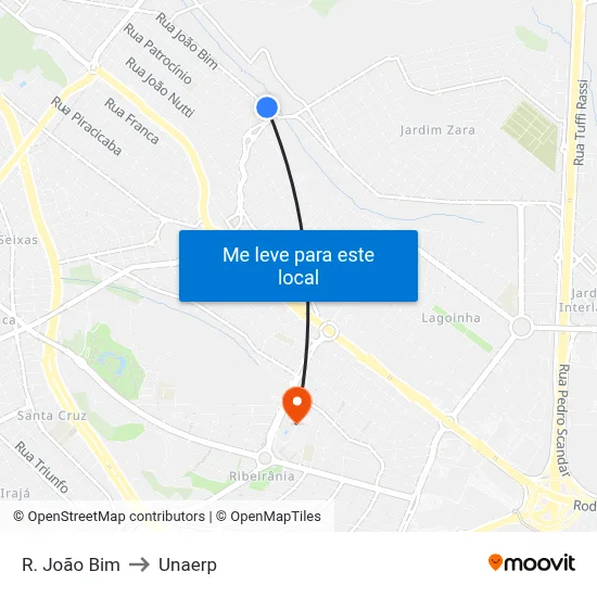 R. João Bim to Unaerp map