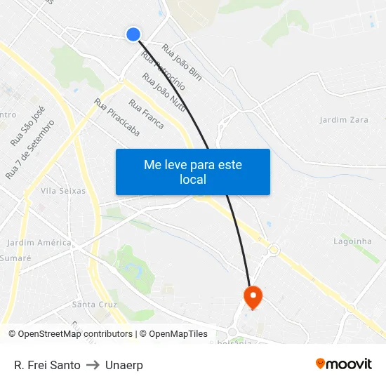 R. Frei Santo to Unaerp map