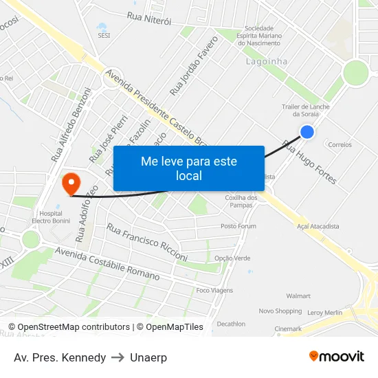 Av. Pres. Kennedy to Unaerp map