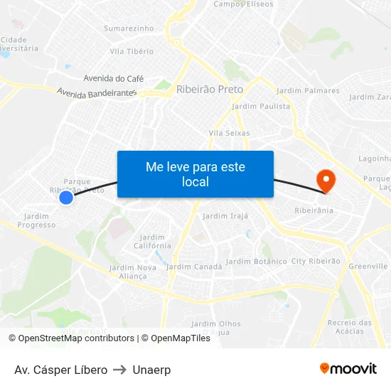 Av. Cásper Líbero to Unaerp map