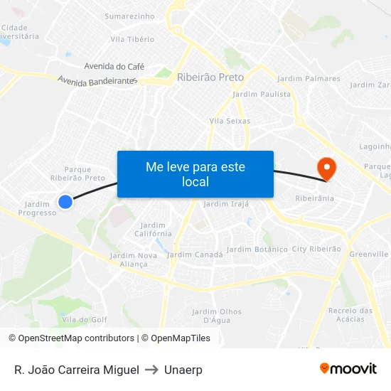 R. João Carreira Miguel to Unaerp map