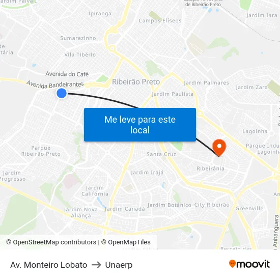 Av. Monteiro Lobato to Unaerp map
