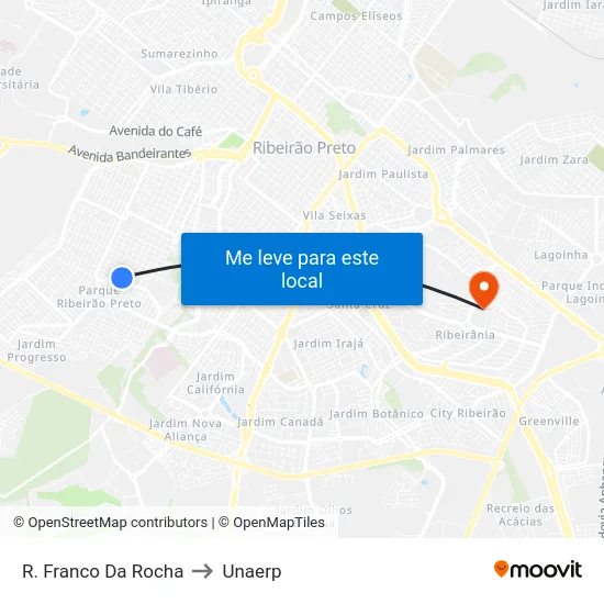 R. Franco Da Rocha to Unaerp map