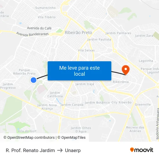 R. Prof. Renato Jardim to Unaerp map