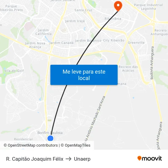 R. Capitão Joaquim Félix to Unaerp map