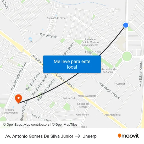Av. Antônio Gomes Da Silva Júnior to Unaerp map
