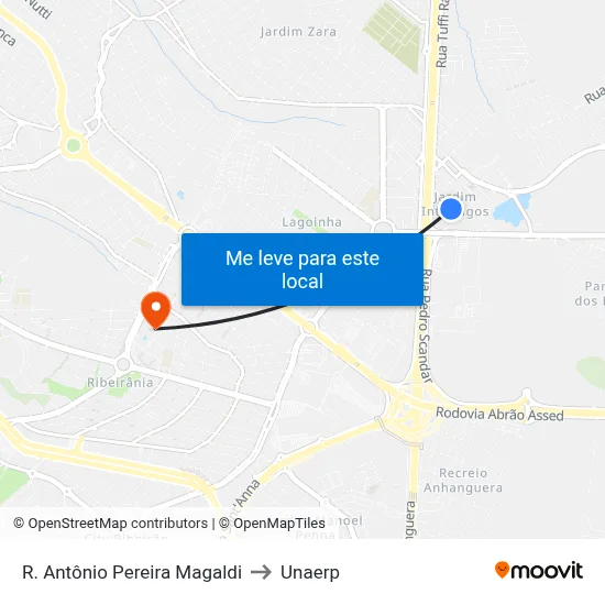 R. Antônio Pereira Magaldi to Unaerp map
