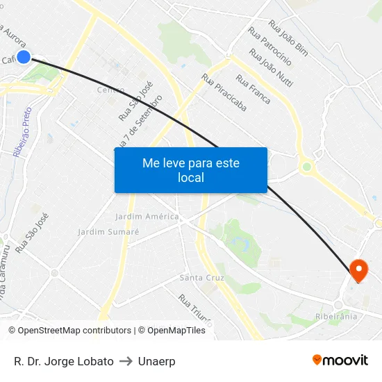 R. Dr. Jorge Lobato to Unaerp map