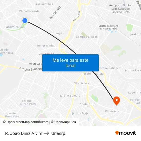 R. João Diniz Alvim to Unaerp map