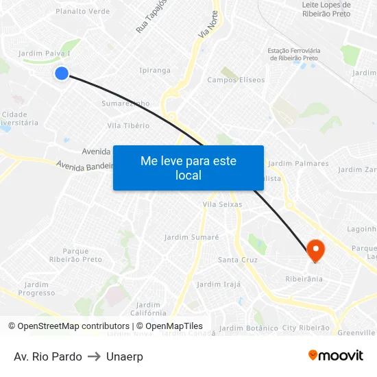 Av. Rio Pardo to Unaerp map