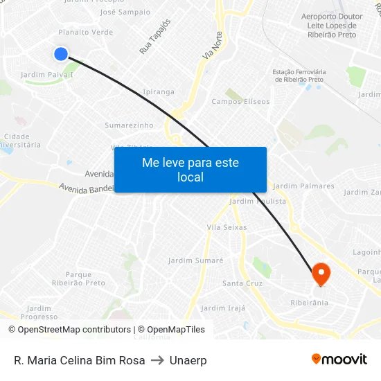 R. Maria Celina Bim Rosa to Unaerp map