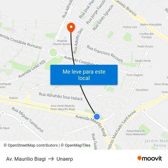 Av. Maurílio Biagi to Unaerp map