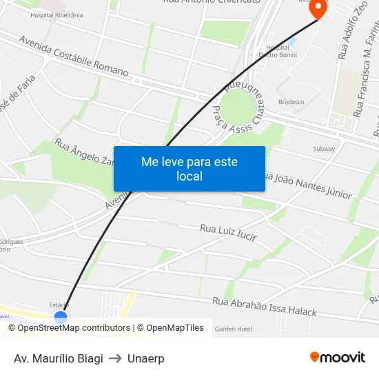 Av. Maurílio Biagi to Unaerp map