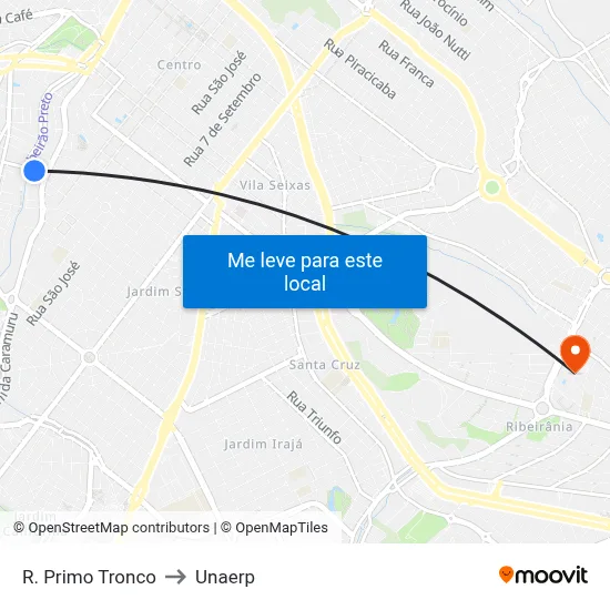 R. Primo Tronco to Unaerp map