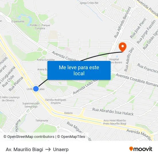 Av. Maurílio Biagi to Unaerp map