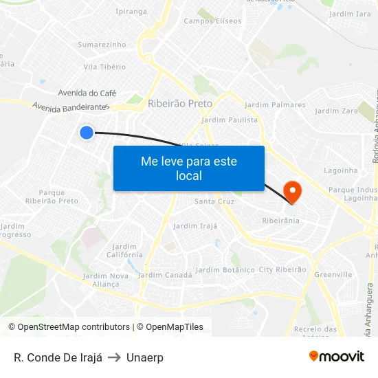 R. Conde De Irajá to Unaerp map