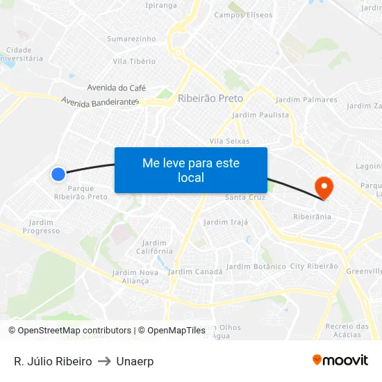 R. Júlio Ribeiro to Unaerp map