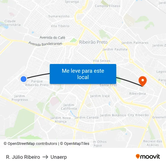 R. Júlio Ribeiro to Unaerp map