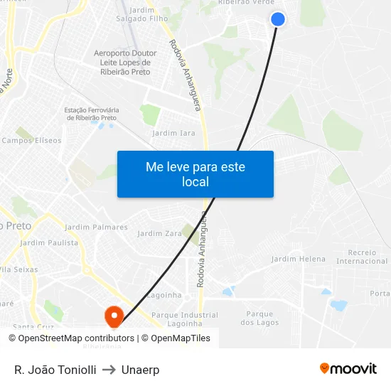 R. João Toniolli to Unaerp map