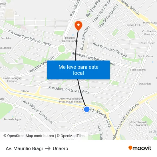 Av. Maurílio Biagi to Unaerp map