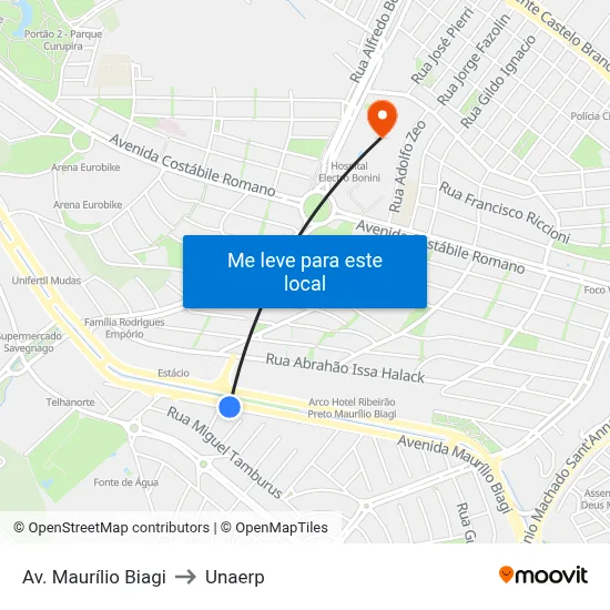 Av. Maurílio Biagi to Unaerp map