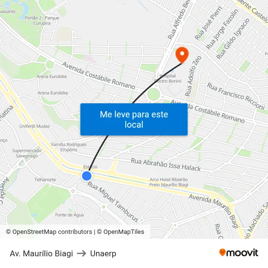 Av. Maurílio Biagi to Unaerp map