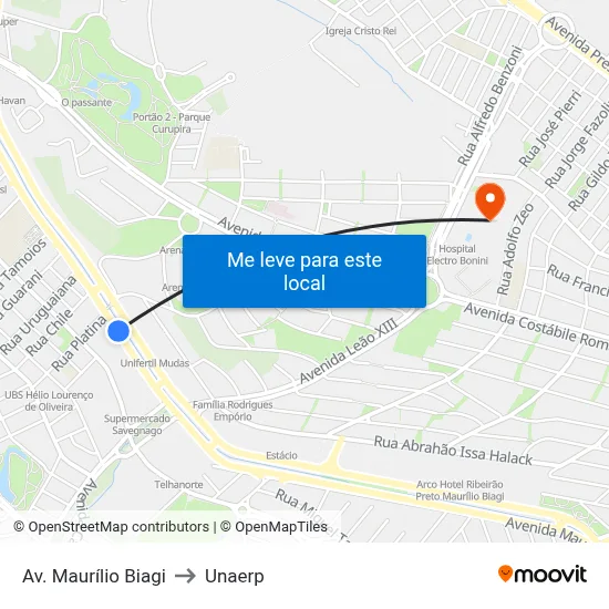 Av. Maurílio Biagi to Unaerp map