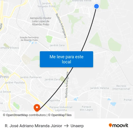R. José Adriano Miranda Júnior to Unaerp map