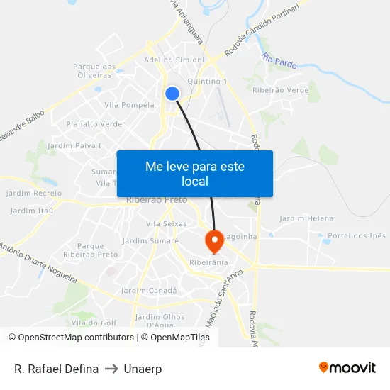 R. Rafael Defina to Unaerp map