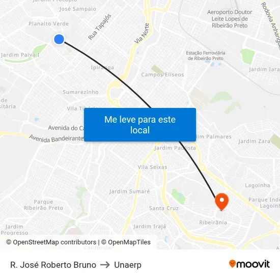 R. José Roberto Bruno to Unaerp map