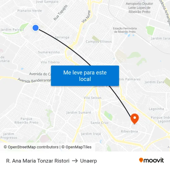 R. Ana Maria Tonzar Ristori to Unaerp map