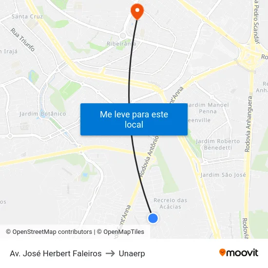 Av. José Herbert Faleiros to Unaerp map
