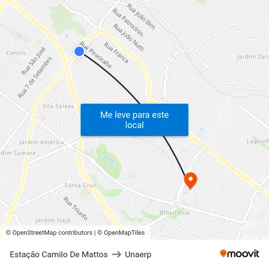 Estação Camilo De Mattos to Unaerp map