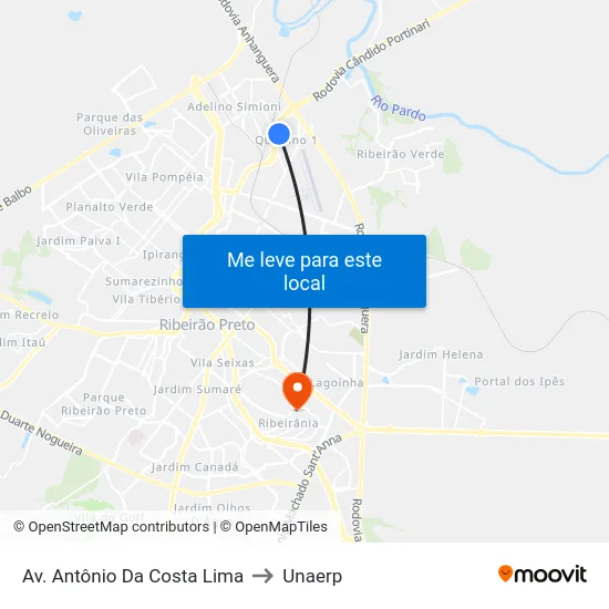 Av. Antônio Da Costa Lima to Unaerp map