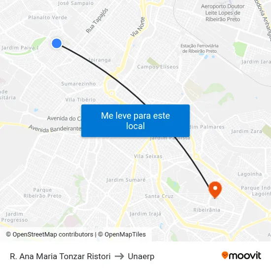 R. Ana Maria Tonzar Ristori to Unaerp map