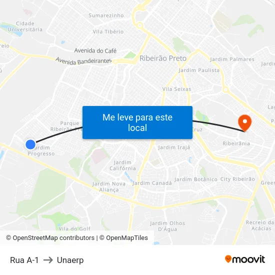Rua A-1 to Unaerp map
