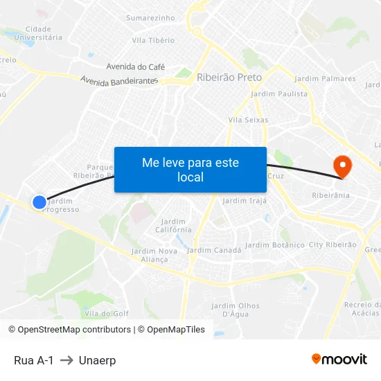 Rua A-1 to Unaerp map