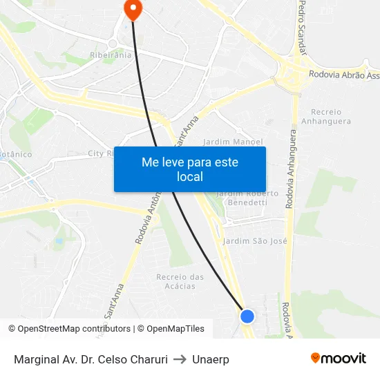 Marginal Av. Dr. Celso Charuri to Unaerp map