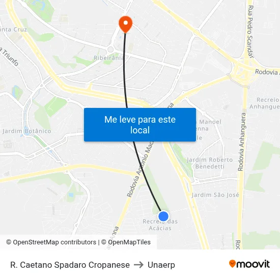 R. Caetano Spadaro Cropanese to Unaerp map