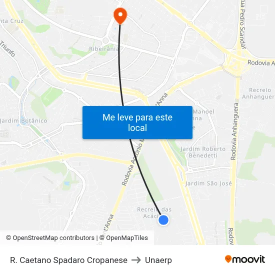 R. Caetano Spadaro Cropanese to Unaerp map