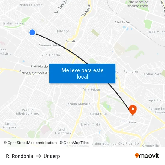 R. Rondônia to Unaerp map
