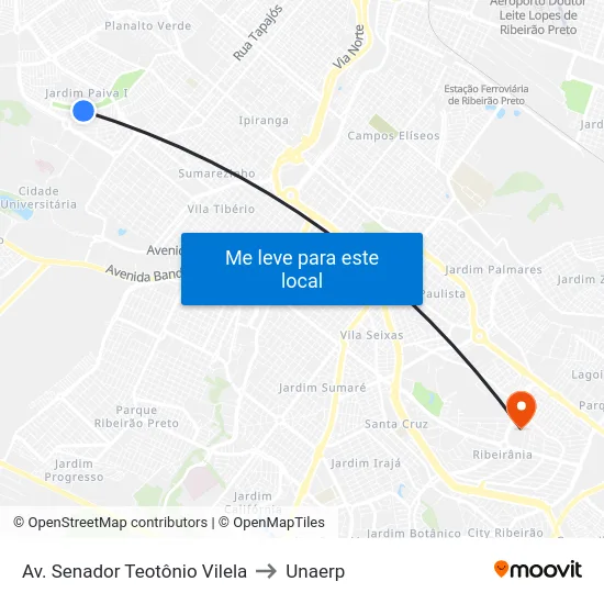 Av. Senador Teotônio Vilela to Unaerp map