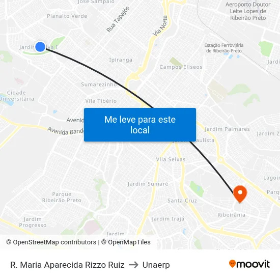 R. Maria Aparecida Rizzo Ruiz to Unaerp map