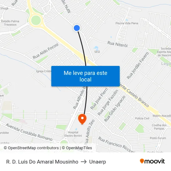 R. D. Luís Do Amaral Mousinho to Unaerp map