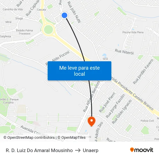 R. D. Luiz Do Amaral Mousinho to Unaerp map