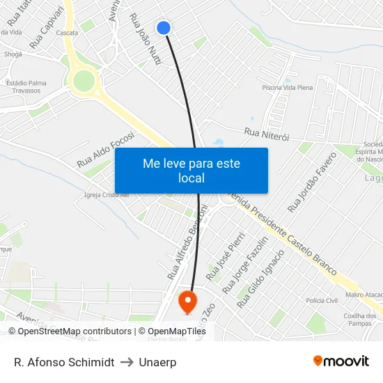 R. Afonso Schimidt to Unaerp map