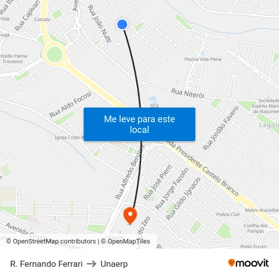 R. Fernando Ferrari to Unaerp map