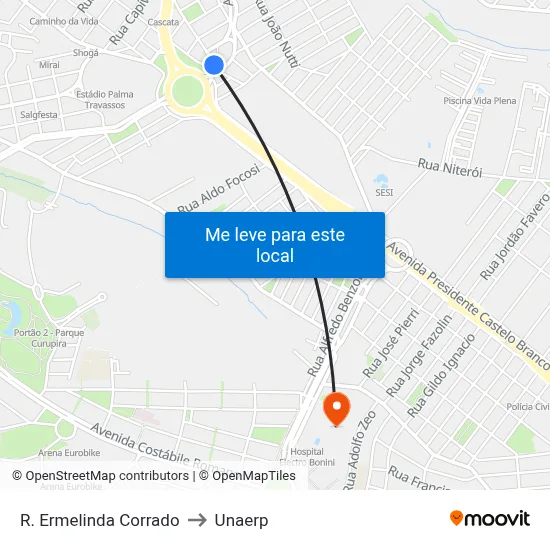 R. Ermelinda Corrado to Unaerp map